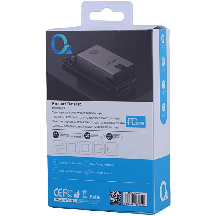 خرید و قیمت پاور بانک فست شارژ اکسیژن OX-160 از فروشگاه اپل سزار.